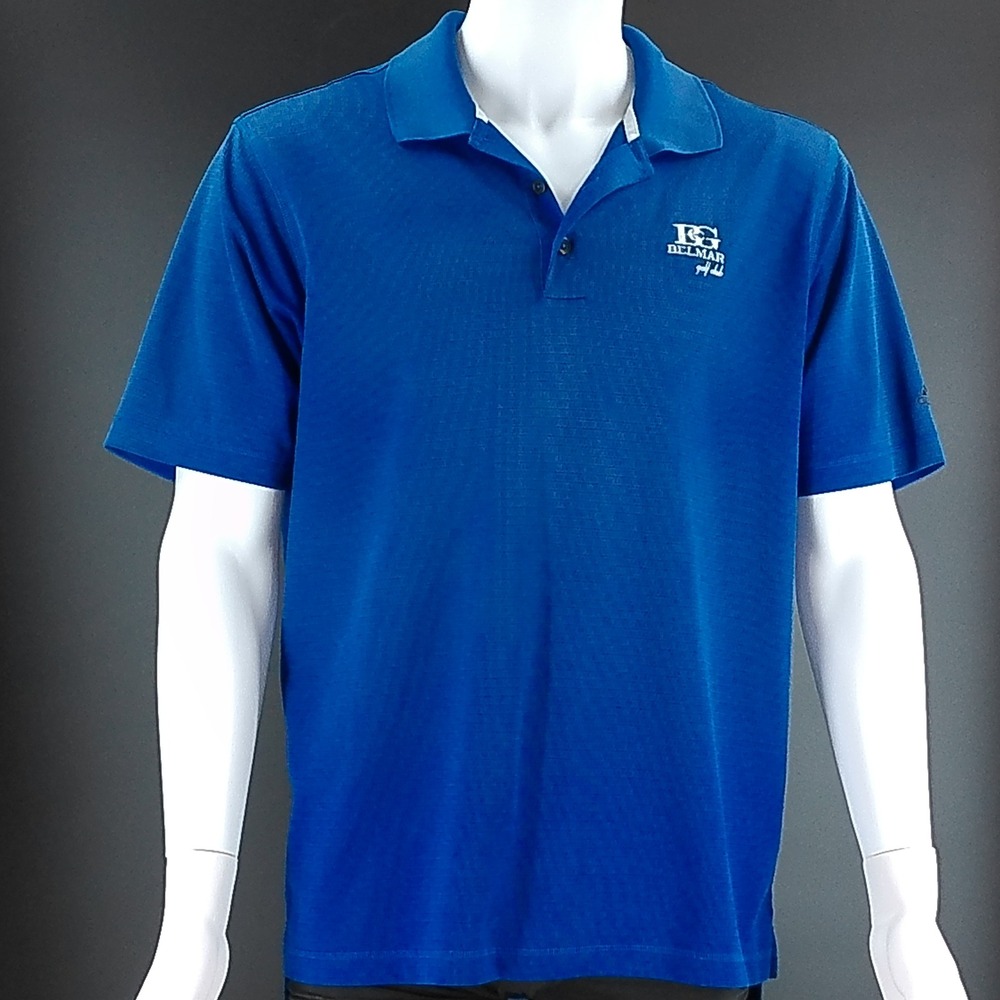 Adidas Golf Climalite Polo Shirt Mens Large Blue Belmar Golf Club Logo Textured
